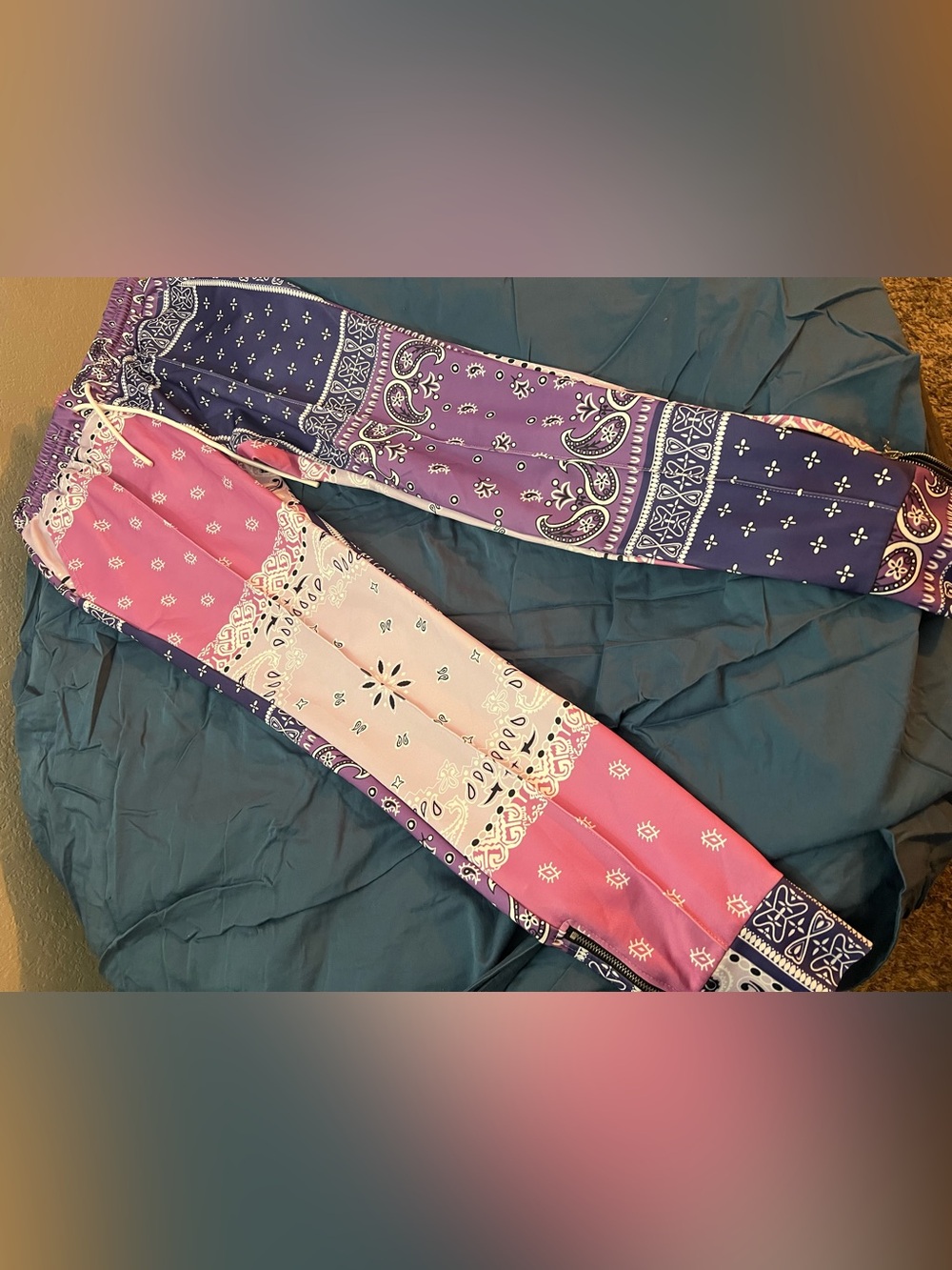 Fashion Nova Pink & Purple Patchwork Paisley Joggers